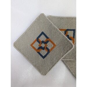 Set of 3 Diamond Pattern Knitted Coasters Gray Orange‎ Blue Geometric